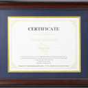 Diploma Frame 8.5x11 with Mat Navy Blue & Gold - 11x14 Display for Certificate/Degree - Graduation Gifts - Mahogany Wood with Gold Beads - Wall Mount & Tabletop Display