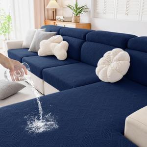 hyha Waterproof Couch Cushion Covers, Waterproof Sectional Couch Covers for Cushion Sofa for Pets, Stretch Sofa Slipcover Washable with Elastic Bottom(Back Cover M, Navy)