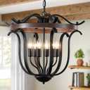 20" Large Farmhouse Chandelier for High Ceiling, 6 Light Vintage Cage Pendant Light Fixture Black Chandeliers for Living Room Staircase Entryway Kitchen