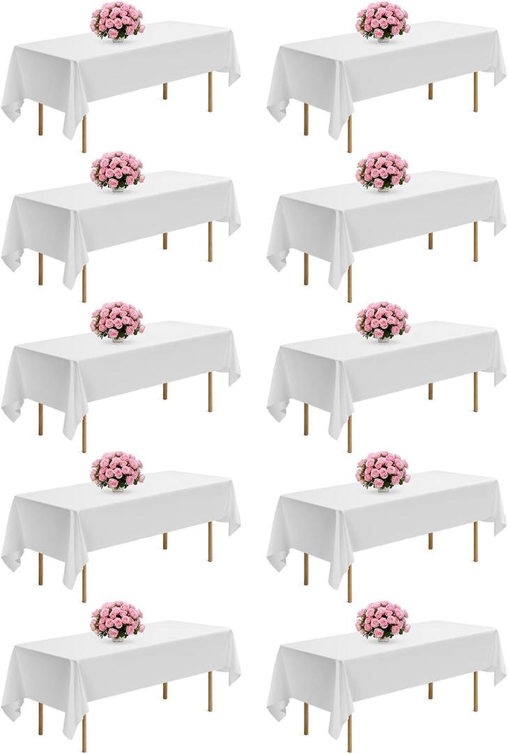 VEVOR White Tablecloths for Rectangle Tables, 10 Pack, 60 x 102 Inches, Reusable and Machine Washable Table Clothes, Wrinkle-Resistant Polyester Fabric Table Covers for Wedding, Party, Banquet