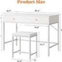 SUPERJARE 35.4" White Desk with 2 Drawers, Modern Makeup Vanity with Padded Stool, Small Computer Desk Home Office Desk for Writing Study Bedroom