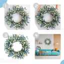 26 Inch Summer Spring Blue Ivory Lavender Flower Wreath for Front Door, Rustic and Farmhouse Wild Flowers Wreath for Inside and Outside, Coastal Blue Home Decorating