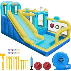 Bounce House, 8-in-1 Gameplay Mode Inflatable Bounce House for Kids, Sturdy and Durable Bouncy House with Blower, Family Backyard Bouncy Castle with Slide for Indoor Outdoor
