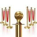 6PCS Gold Stanchions Posts with 4PCS 5 ft Red Velvet Rope, Red Velvet Rope Stanchion Set Crowd Control Barriers, Stanchions and Velvet Ropes Red Carpet Poles for Party Supplies
