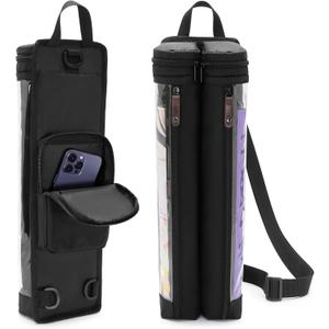 Rexmica Playmat Tube Case for 2pcs W14’’x L24’’ Playmat, Gaming Playmat Tube Case with Dice Holder Fit for TCG/MTG Playmat, Play Game Mat Storage Bag Container with Support Panel and Shoulder Strap