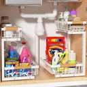 Under Sink Organizer 2 pack, 2 Tier Slide Out Under Sink Organizers And Storage, Height Adjustable Pull Out Cabinet Drawers, Kithcen Bathroom Metal Storage Caddy Shelf, White