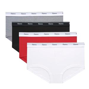 Hanes Women's Originals Underwear, Breathable Stretch Cotton Boyshort Panties, 4-Pack, Shelton Red/Concrete Heather/White/Black M