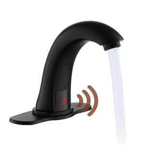 Touchless Bathroom Sink Faucet with Deck Plate Commercial Automatic Motion Sensor Restroom Faucet Hot Cold Temperature Hands-Free Toilet Faucet 1 or 3 Hole, Matte Black