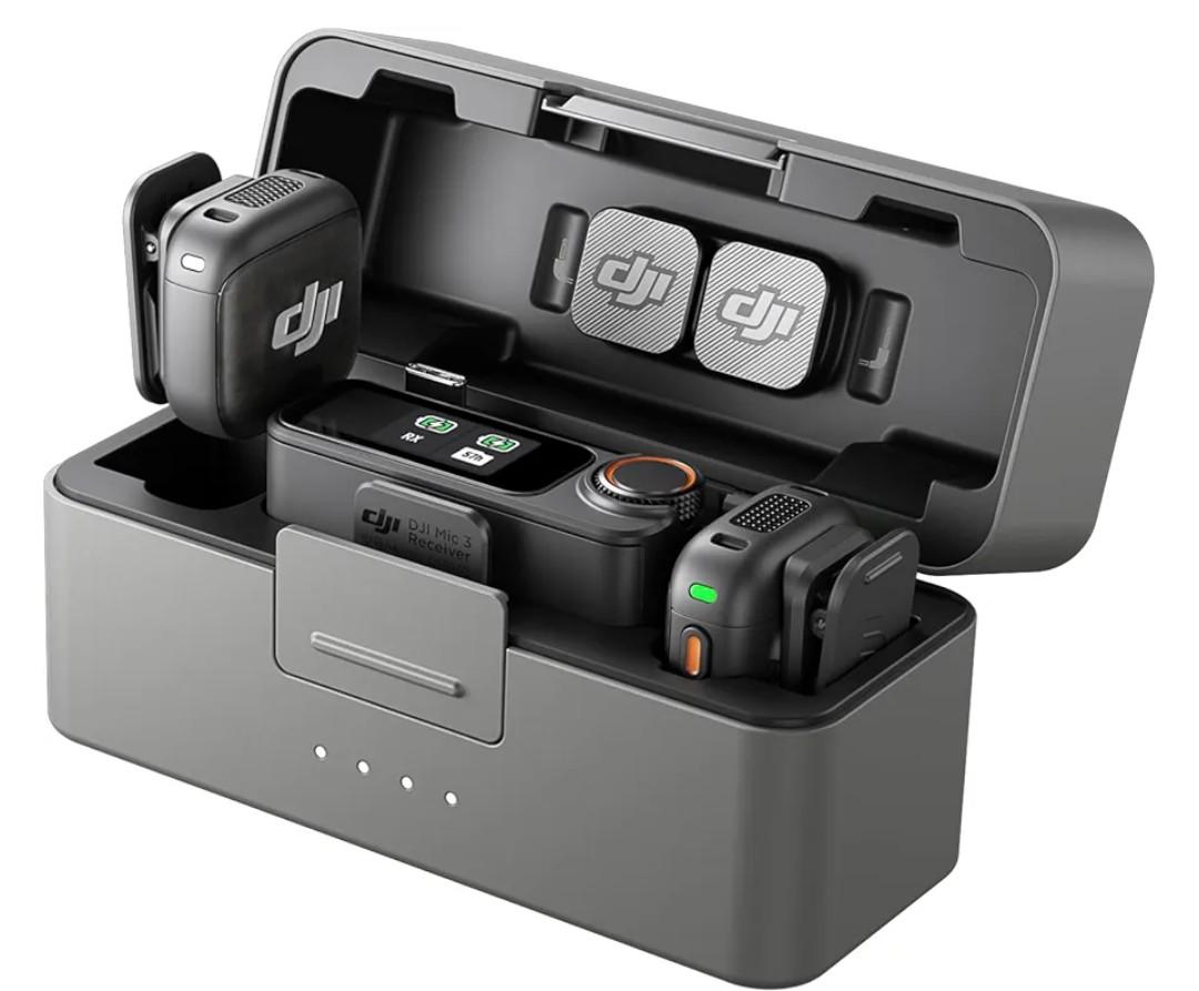 DJI Mic 3 (2 TX + 1 RX + Charging Case), Wireless Microphone for iPhone/Camera/Android, Ultralight, Adaptive Gain Control for Balanced Volume, Dual Band Anti-Interference, 28hrs Use, Vlog