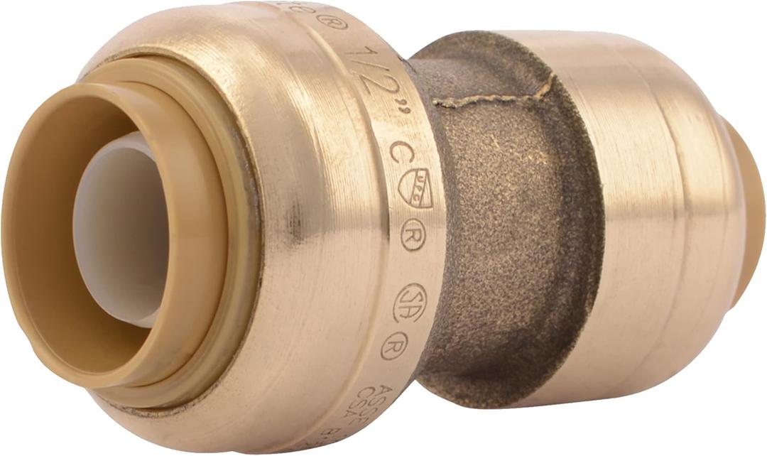 SharkBite 3/8 inch (1/2 inch OD) x 1/2 inch Reducing Coupling, Push to Connect Brass Plumbing Fitting, PEX Pipe, Copper, CPVC, PE-RT, HDPE, U009LFA