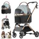 4 Wheels Pet Stroller for Small Medium Dogs Cats Up to 45 lbs Folding Dog Stroller with Detachable Breathable Carrier Suitable for Car Seat, Hand Carry & Travel, All Terrain, 3 in 1 Multifunctional (Grey)