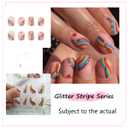 3 x 24Pcs Press on Nails Short, Rainbow Fake Nails Square, Glitter Press on Acrylic French False Nails Tips with Design, Colorful Stripes Heart Glossy Artificial Nails Gay Pride Stick On Nail
