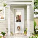 Lakenyon Entry Door, 30" x 80", 1-Panel Clear Glass, Front Door with Dog Door, Solid Wood & MDF Construction, Waterproof Primer, Easy to Install, DIY-Friendly