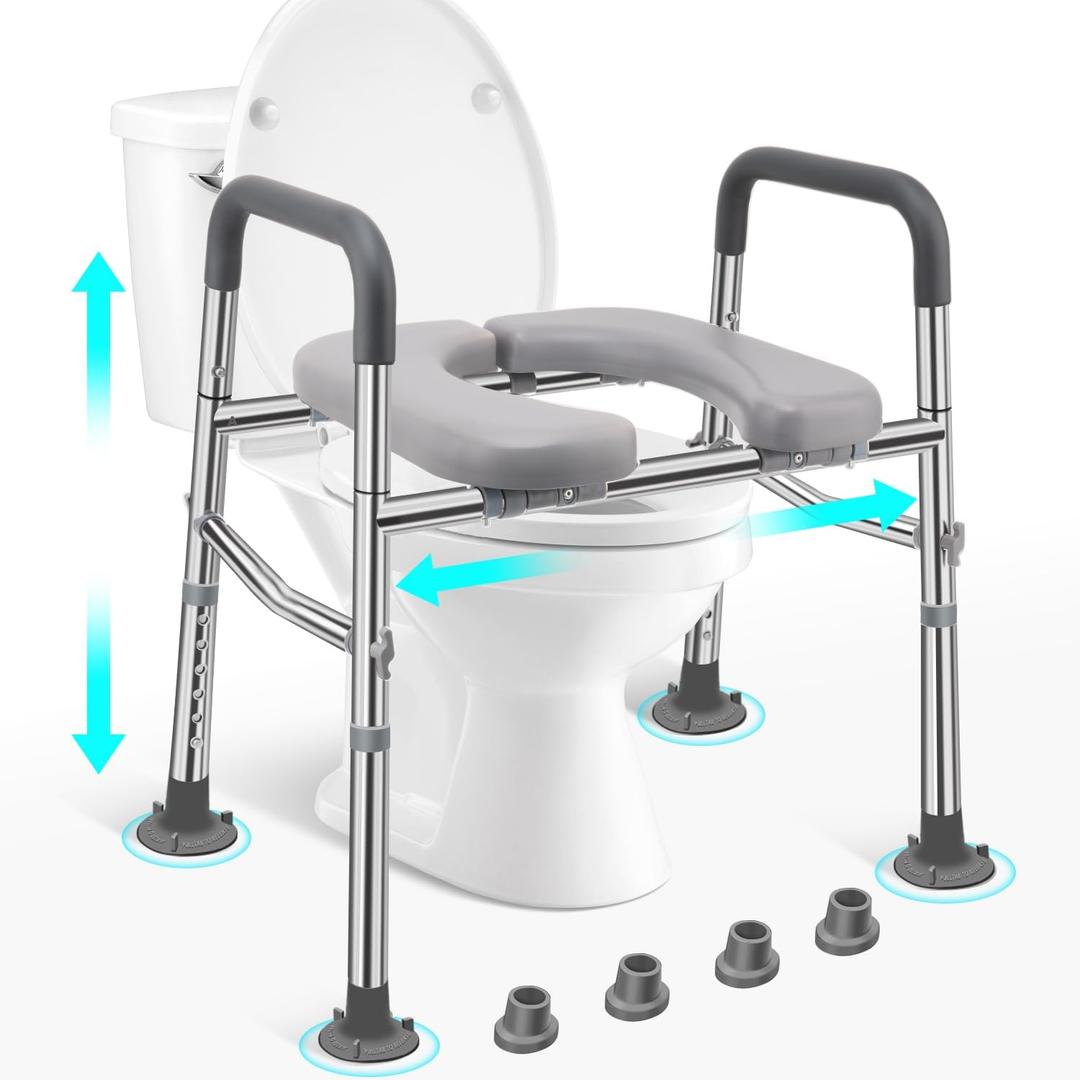 Toilet Seat Riser for Seniors, Stainless Steel Frame, 500lb | Adjustable Height & Width, Soft Padded Seat, Dual-Crossbar, Handicap Elevated Raised Toilet Seat, Fit Most Toilets