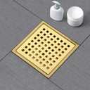 SaniteModar Shower Drain, 6 inch Shower Floor Square Drain with Flange, Removeable Grid Panel SUS 304 Stainless Steel Square Shower Drain, Brushed Gold