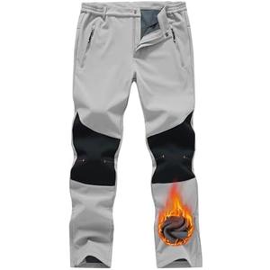 TBMPOY Men's Snow Ski Pants Waterproof Fleece Lined Insulated Softshell Winter Snowboard Hiking Zipper Bottom Leg, Grey, Size 38