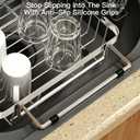 MAJALiS Dish Drying Rack Over The Sink, Expandable Stainless Steel Dish Drainer for Small Kitchen Counter Space Saving, RV Compact Plate Strainer In Silver Metal with Hanging Adjustable Utensil Holder
