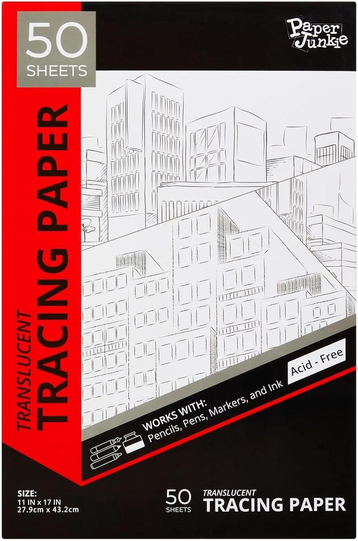Paper Junkie Tracing Paper for Drawing Pad - 11 x 17 in, 50 Sheets, White - Vellum Sheets for Calligraphy & Invitations - Transfer Paper for Drafting & Sewing