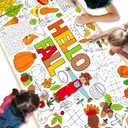 Qyeahkj Giant Coloring Poster Hello Fall Coloring Poster for Kids Jumbo Coloring Table Cover Large Coloring Table Cloth Fall Party Game Supplies Wall Banner Thanksgiving Halloween Decoration 71 x 30in