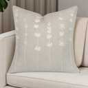 VAGMINE Hand Embroidered Daisy Accent Throw Pillow Cover - 20x20 Inches Square - 100% Linen Natural Decorative Cushion Cover for Couch, Sofa, Bed - Textured Embroidery - Boho Floral Home Dcor