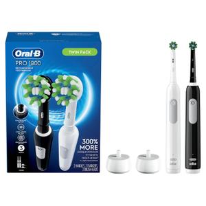 Oral-B Pro 1000 CrossAction Electric Toothbrush, Black and White, 2 Count Oral-B Pro 1000 CrossAction Electric Toothbrush, Black and White, 2 Count