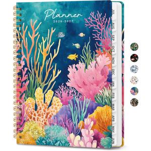 Academic Planner 2026-2027, Monthly and Weekly Calendar Planner, July 2026 - June 2027, Pretty Hardcover Teacher Student Planning Agenda Book with Tabs, Fit for School Office Supplies, 8.5" x 11", Coral Garden