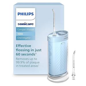 Philips Sonicare Compact Flosser 1000, Portable Water Flosser with 3 Flossing Modes, IPX7 Waterproof Oral Irrigator, Travel Friendly, Blue, Model HX3333/24