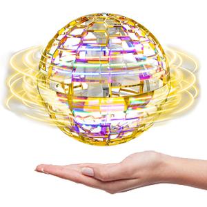 ATHLERIA Gold Magic Flying Orb Ball with Lights,Cool Stuff Gadgets Birthday Gifts Toys for Boy Girl Teens,Helicopter Mini Drone for Kids,Hover Boomerang Ball,Flying Spinner