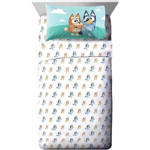 Jay Franco Kids Sheet Set with Fitted, Flat Sheets & Pillow Cover - Ultra-Soft Bedding with Pillowcase for Room Decor, White - Bluey, 3 Piece Twin
