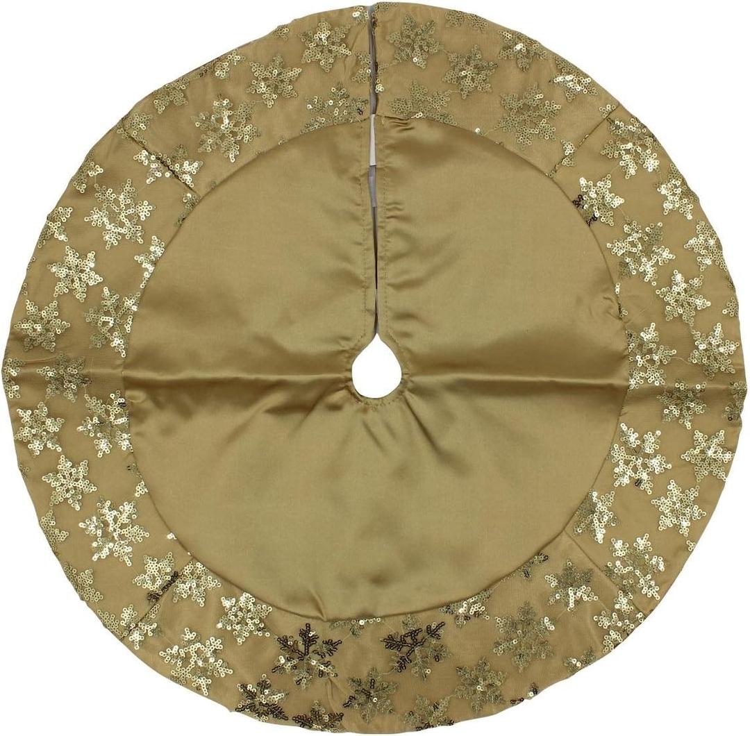 Kurt Adler Tiny 20-inch Miniature Satin Tree Skirt with Sequined Snowflake Border for Table Top Trees (Gold)