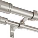 Double Curtain Rods 36-72 Inches for Windows, 1 Inch Diameter Adjustable Heavy Duty Drapery Rod with Aluminum Alloy Brackets and Finials, Modern Stylish Dual Curtains Rod, Brushed Nickel