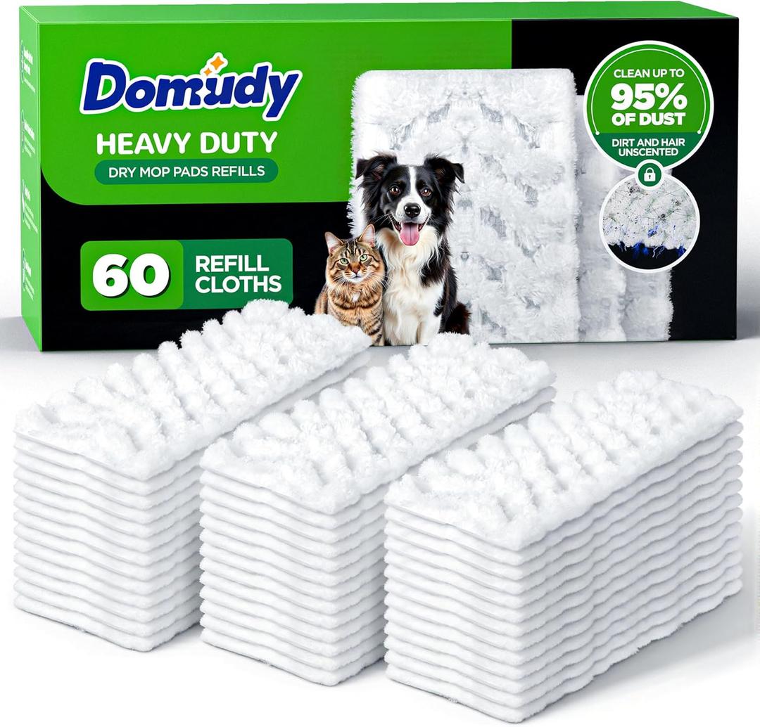60 Count Heavy Duty Dry Sweeping Cloths Refills for Swiffer Sweeper Mop, Deep Clean Sweeper Pet Mop Pads for Multi Surface Floor Mopping & Cleaning, Disposable Dry Pad Refills Floor Duster, Unscented