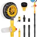 Rotating Car Wash Brush with Hose Attachment, Car Wash Brush with Long Handle & Soap Dispenser, Water-Powered 360° Spin Wash Brush Kit with Spray Gun & 5-Pattern Nozzle for Cars, RVs, Trucks