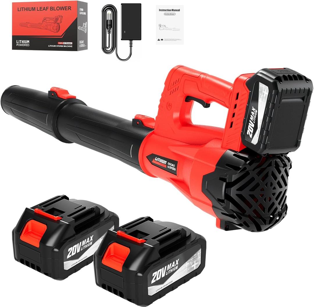 Leaf Blower Cordless, Electric Brushless Leaf Blower with 2 * 4.0Ah Battery Powered, Blowers for Lawn Care, Blower with Extension Nozzle, Battery Powered Blowers Leaf Cordless