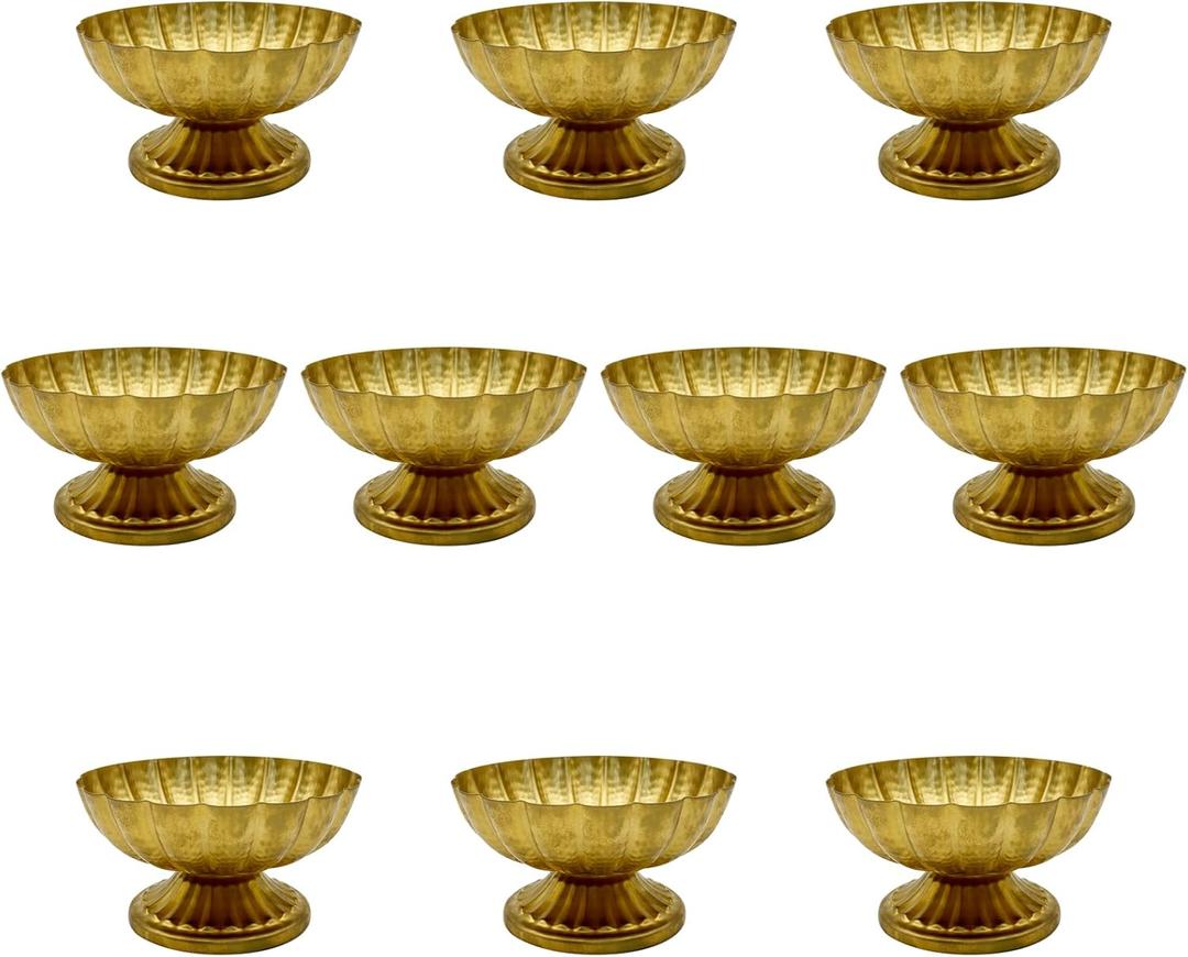 10 Pcs Gold Vases for Centerpieces, Vintage Compote Bowl Vases for Wedding Centerpieces, Small Gold Metal Pedestal Urn Vase for Party Event Home Office Decor (10)