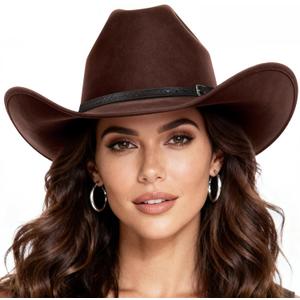 WAYCOM Western Cowboy Hat for Women: Wide Brimmed for Cowgirl - 2 Decorative Band for Men - Felt Hats for Party/Festival