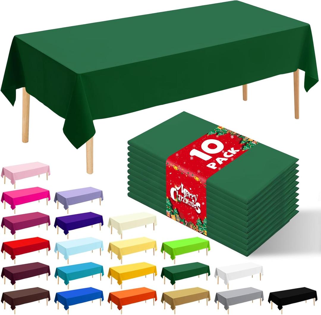 10 Pack Premium Disposable Plastic Tablecloth 54" X 108" Rectangle Table Cover for Birthdays Weddings Christmas Anniversary Buffet Table (Green)