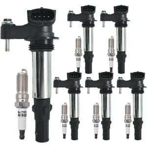 UF375 Ignition Coil Pack 12629037 and Iridium Spark Plugs 6509 Set Of 6 Fit For Cadillac CTS,SRX,STS 2004-2010&Saab 9-3 2006-2009&Buick Rendezvous,LaCrosse,Allure 2004-2009&Chevrolet GMC 2.8L 3.6L V6
