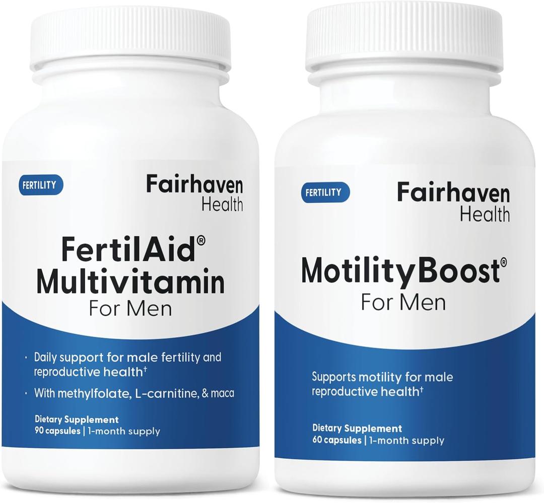 FertilAid for Men and MotilityBoost Combo, Prenatal Vitamins and Male Fertility Supplement to Support Count and Motility with L-Carnitine, CoQ10, Zinc and More, 150 Capsules, 1 Month Supply