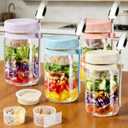 4 Pack Glass Salad Pod Mason Jar with Dressing Cup & Spork, 32 oz Salad Container to Go with Lids Meal Food Prep for Lunch, Large Travel Mason Jar Bowl with 2 Insert Dressing & Topping Holder