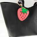Cute Fruit Charm Leather Zipper coin purse With Keychain,Coin Organizer, Mini Fashion Accessory Leathe Storage Bag for Women (Strawberry)