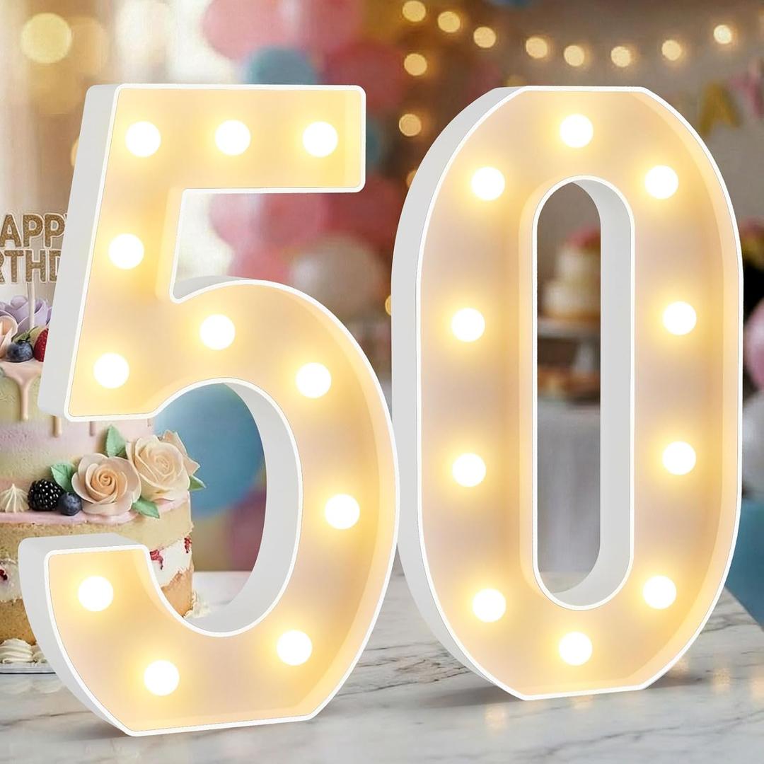 12.6 Inch LED Marquee Light Up Numbers 50, 50th Birthday Number Lights as Gifts for Women Men, Lighted Marquee Numbers for Anniversary Party Night Light Table Decorations