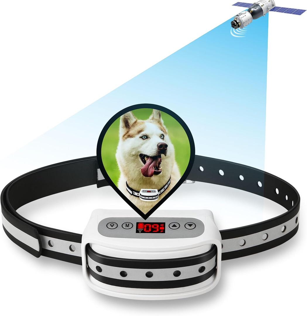 Electric GPS Wireless Dog Fence System, Pet Containment System with Waterproof and Rechargeable Training Collar Receiver for Dogs Pets Container Boundary (White)
