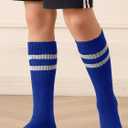 Haloumoning 3 Pairs Boys Soccer Athletic Socks Kids Striped Football Knee High Uniform Sports Tube Socks 4-15 Years (S)