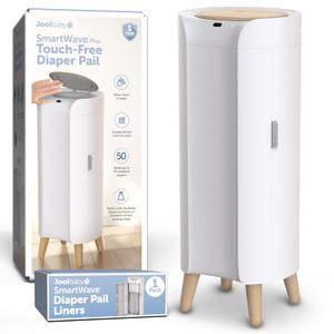 Jool Baby SmartWave Plus Diaper Pail & Refill Motion Sensing Lid with Odor Lock Compatible with Regular Trash Bags Holds up to 50 Newborn Diapers