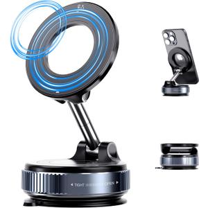 Vacuum Suction Cup Magnetic Phone Holder, Upgraded 360 Adjustable Magnetic Suction Cup Phone Mount for Car/Gym/Mirror/Smooth Surface, for iPhone, Android Smartphones(Black)