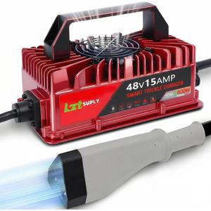 48V 15Amp Golf Cart Battery Charger for EZGO RXV & TXT with Upgraded 3-Pin Triangular Plug &16Ft Cable, IP67 Waterproof Smart Trickle Charger Delta-Q Plug for 48 Volt Lead-Acid Batteries