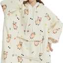 Qeils Wearable Blanket Hoodie for Women, Comfy Sherpa Sweatshirt Blanket as Birthday Christmas Gifts, Oversized Pullover Jacket Blanket Hoodie for Adult (Llama, Adult)