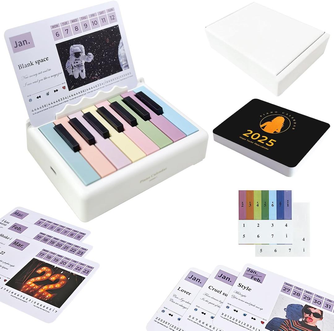 Piano Calendar 2025 Desk Calendar, Mini Playable Piano Desk Calendar 2025 with Lanyard, Mini Piano Calendar With 52 Music Scores in 27 Cards Gifts for Home Decor - White (Simple Version - White)