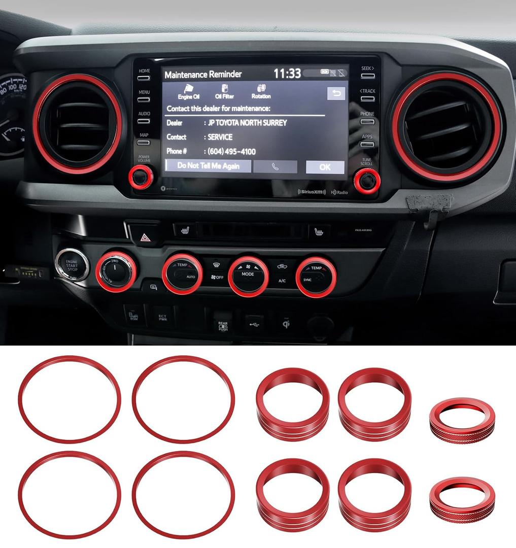 Interior Accessories for Toyota Tacoma 2023 2022 2021 2020 with 8" or 7" Touchscreens, Decorated A/C Vent Trim Rings Button Knob Covers for Air Conditioner AC Audio CD Radio Switch, 10 PCS